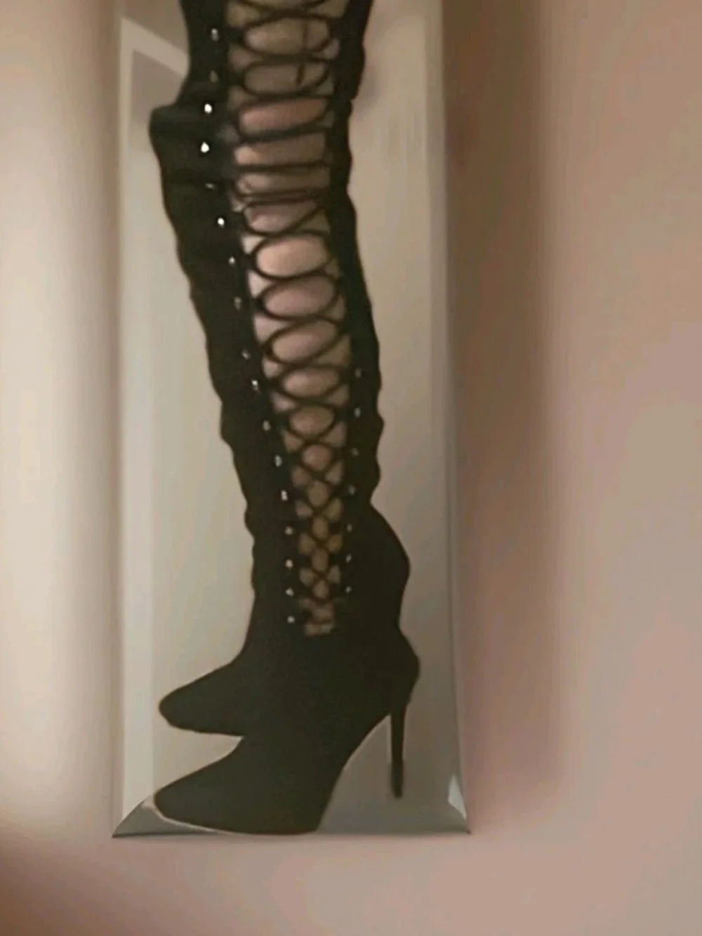 Forever New Black Lace-Up Over-the-Knee Stiletto Boots